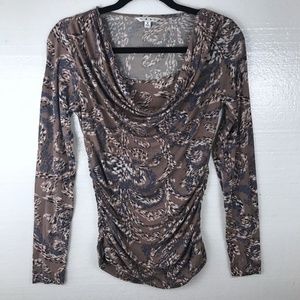 CAbi Sz S 187 Cowl Draped Neck Floral Ruched Top